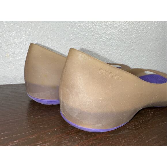 Womens Crocs Carlie Ballet Open Toe Flat Size 7 Dahlia Fuchsia Brown Purple - Picture 4 of 7